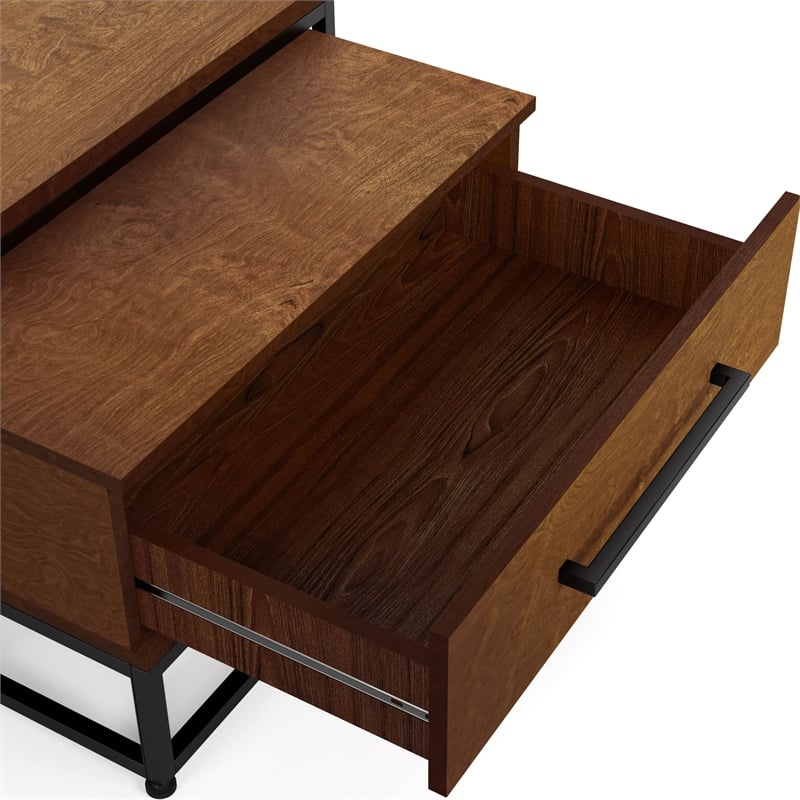 Bowery Hill Wood 2-Piece Nesting Tables Set with Drawer in Brown