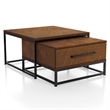 Bowery Hill Wood 2-Piece Nesting Tables Set with Drawer in Brown