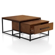 Bowery Hill Wood 2-Piece Nesting Tables Set with Drawer in Brown