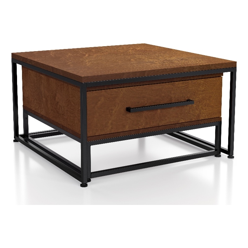 Bowery Hill Wood 2-Piece Nesting Tables Set with Drawer in Brown