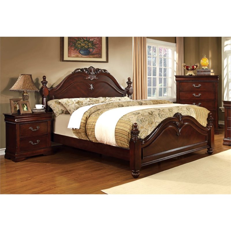 Bowery Hill 3pc Cherry Wood Panel Bedroom Set - King + Nightstand + Chest