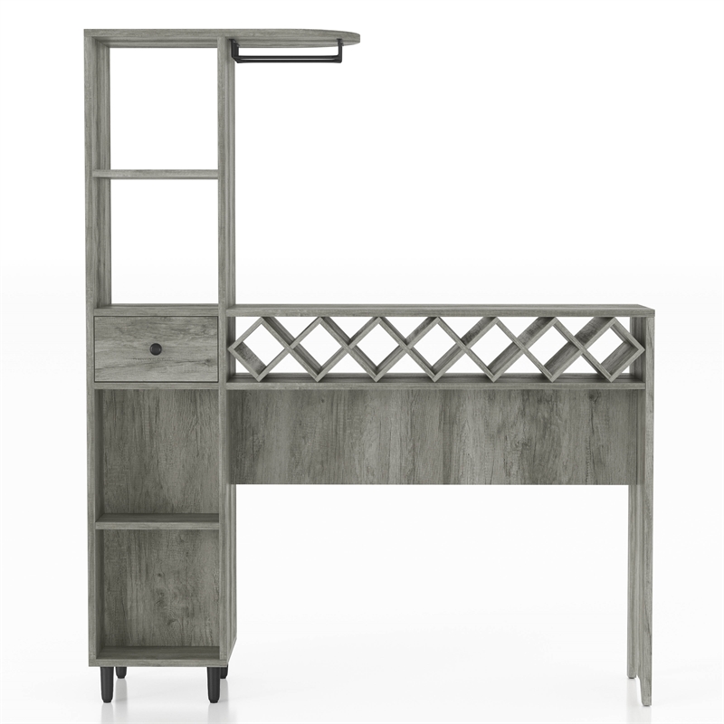 Bowery Hill Wood Multi-Storage Bar Table in Vintage Gray Oak