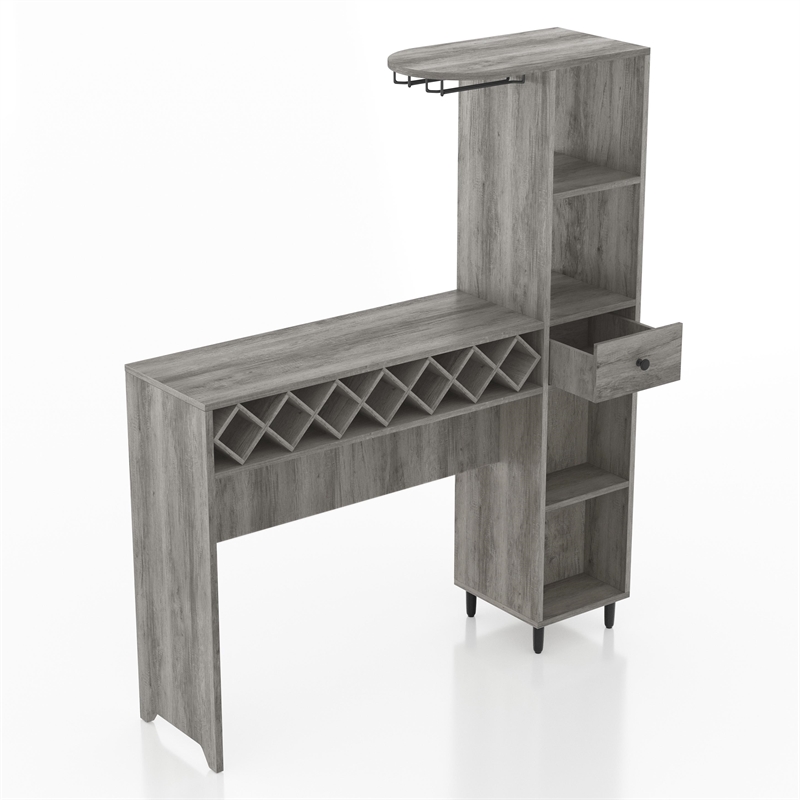 Bowery Hill Wood Multi-Storage Bar Table in Vintage Gray Oak