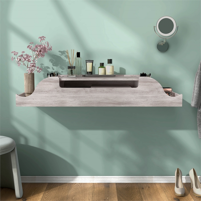Bowery Hill Wood Wall Mounted Makeup Vanity in Coastal White