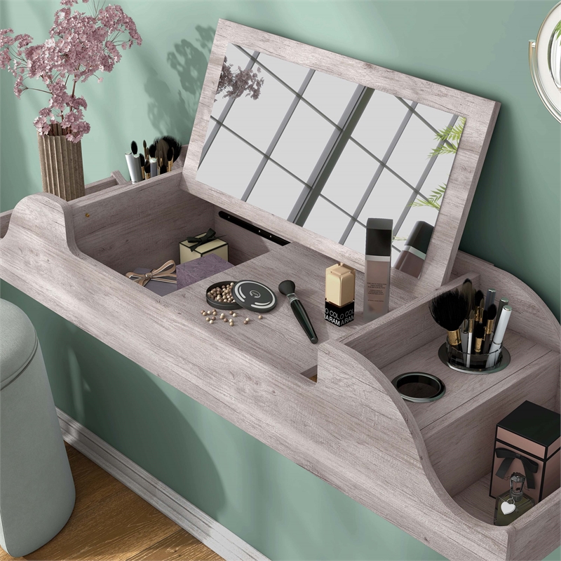 Bowery Hill Wood Wall Mounted Makeup Vanity in Coastal White