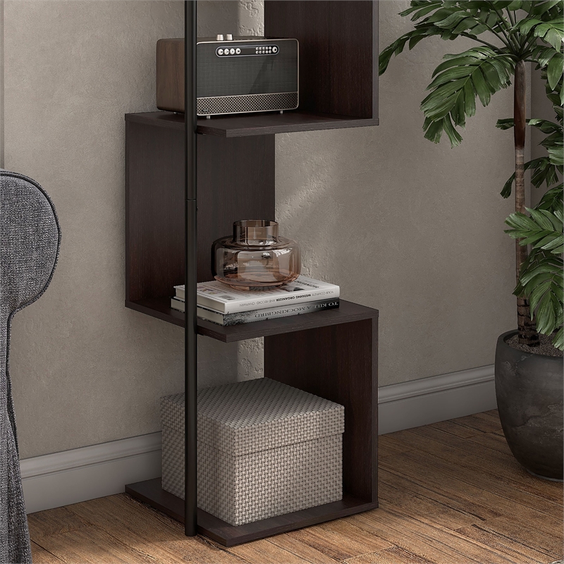 Bowery Hill Modern Wood 5-Shelf Corner Bookcase in Red Cocoa