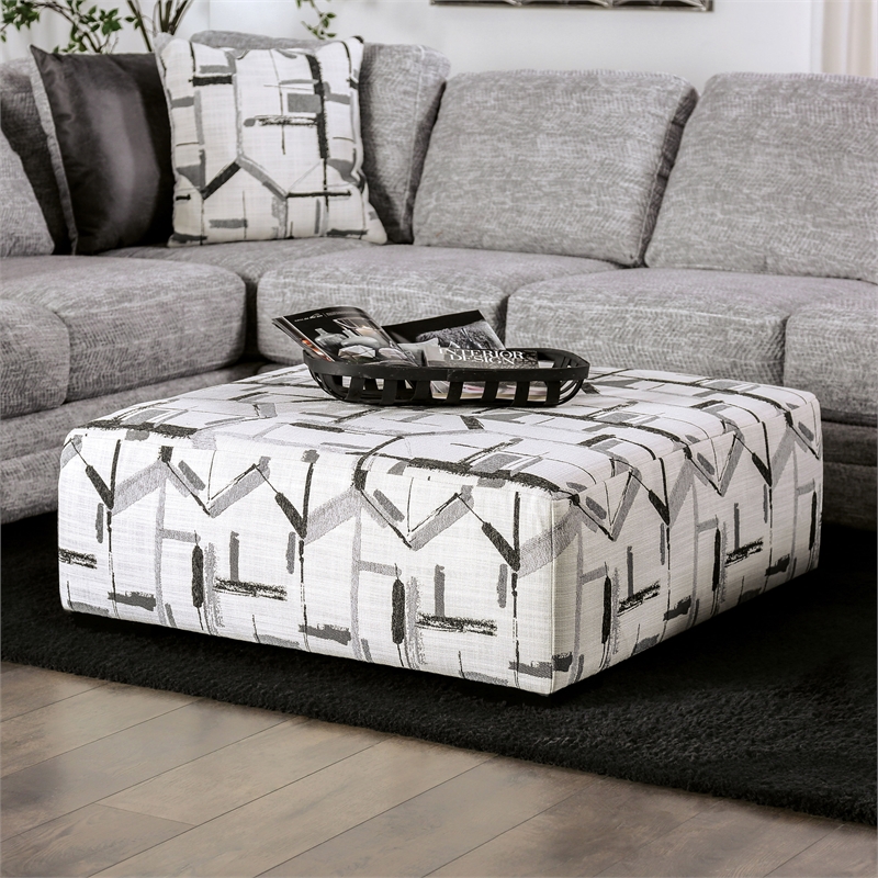 Bowery Hill Contemporary Chenille Upholstered Ottoman in Gray