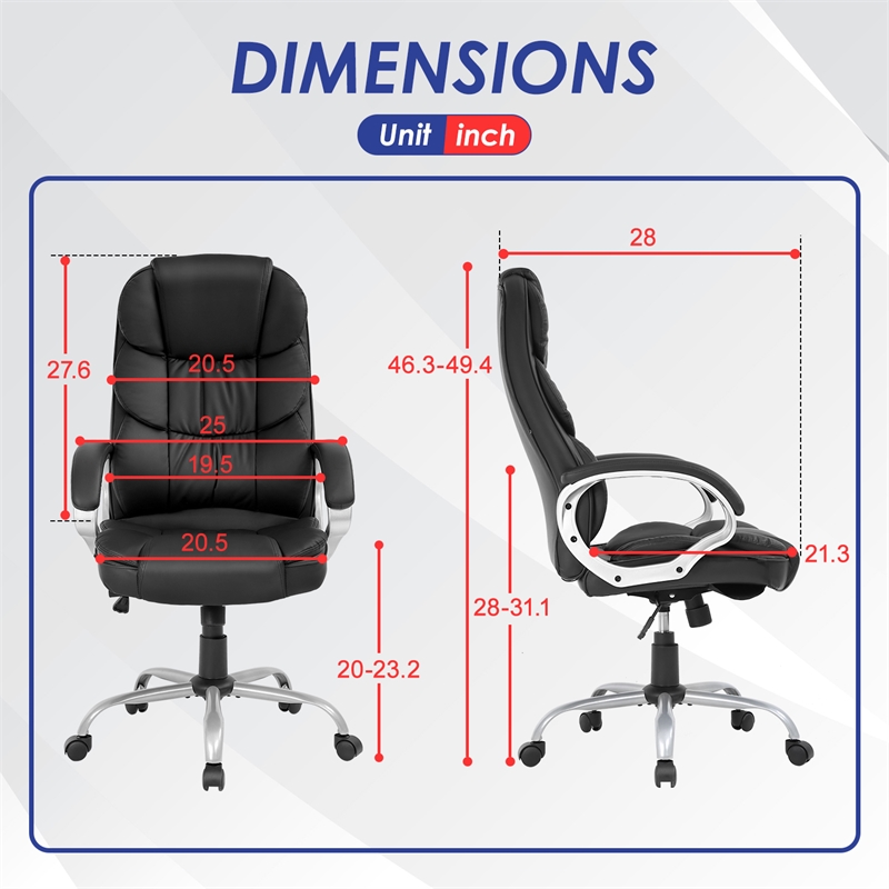 Bowery Hill Modern Faux Leather High Back Desk Chair in Black