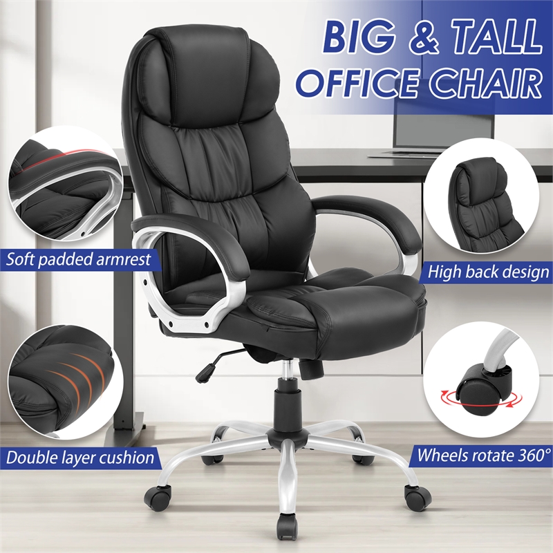 Bowery Hill Modern Faux Leather High Back Desk Chair in Black