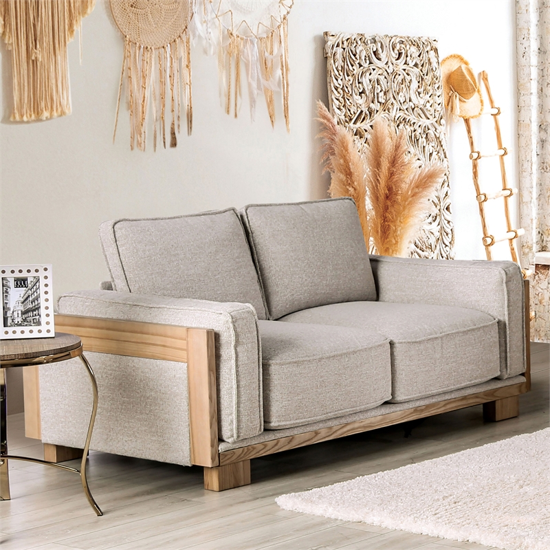 Bowery Hill Modern Fabric Upholstered Loveseat in Light Brown