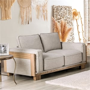 Bowery Hill Modern Fabric Upholstered Loveseat in Light Brown