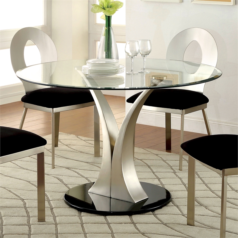 Bowery Hill 5-Piece Stainless Steel Oval Dining Set in Silver