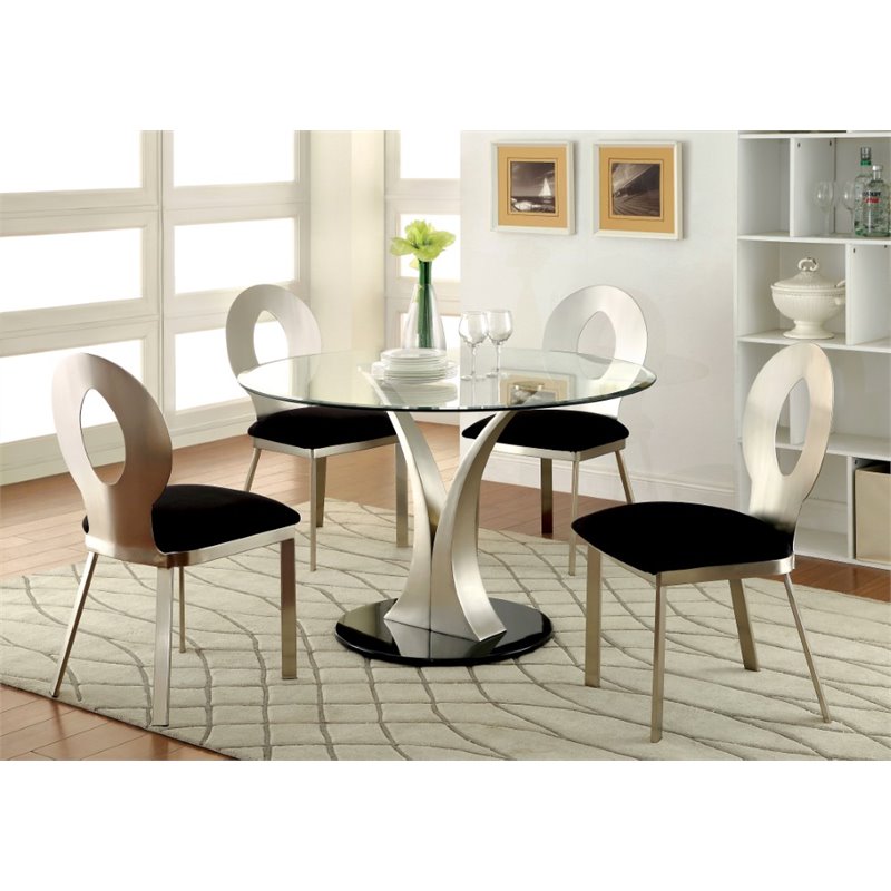 Bowery Hill 5-Piece Stainless Steel Oval Dining Set in Silver