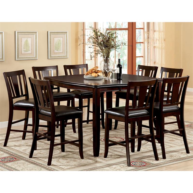 Bowery Hill Wood 9-Piece Counter Dining Table Set in Espresso