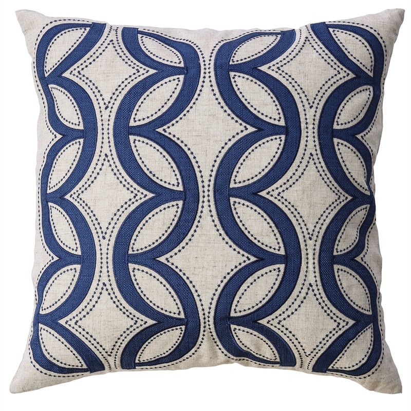 Bowery Hill Fabric Natural and Indigo Throw Pillow (Set of 2)