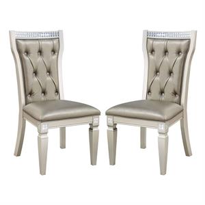 Bowery Hill Wood Tufted Side Chair in Champagne Gold (Set of 2)