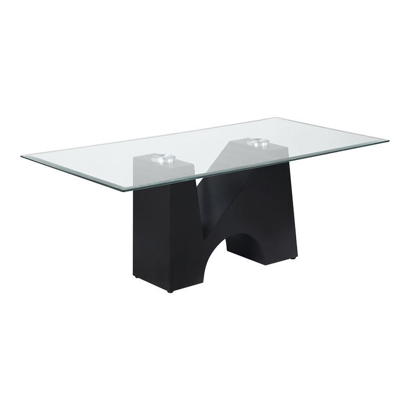 Bowery Hill Metal and Glass Top Rectangle Coffee Table in Black