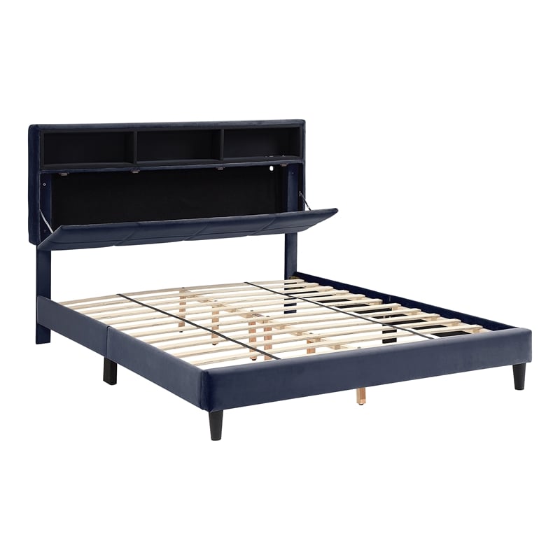 Bowery Hill Fabric Storage California King Bed with USB in Gray