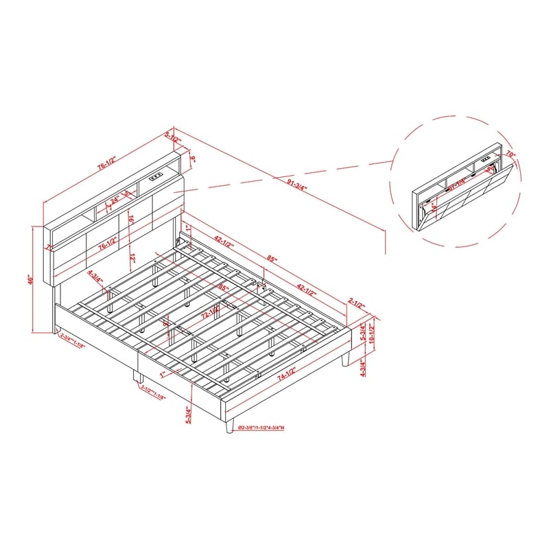 Bowery Hill Fabric Storage California King Bed with USB in Gray