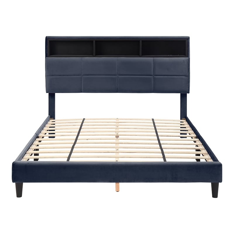 Bowery Hill Fabric Storage California King Bed with USB in Gray