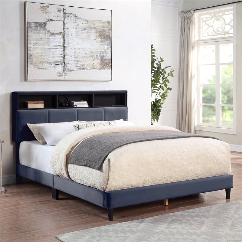 Bowery Hill Fabric Storage California King Bed with USB in Gray