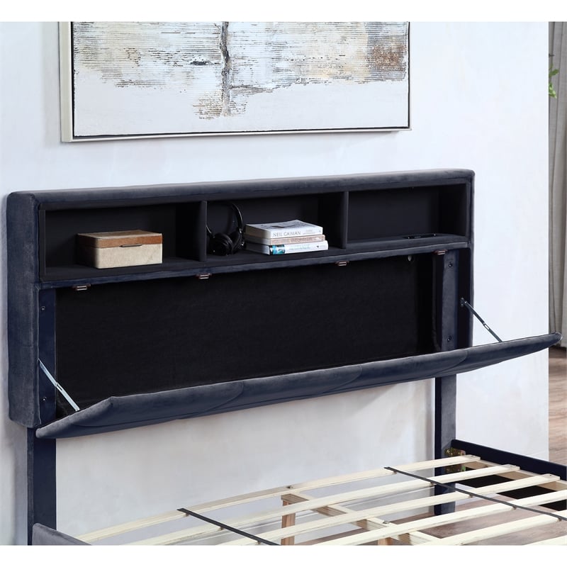 Bowery Hill Fabric Storage California King Bed with USB in Gray