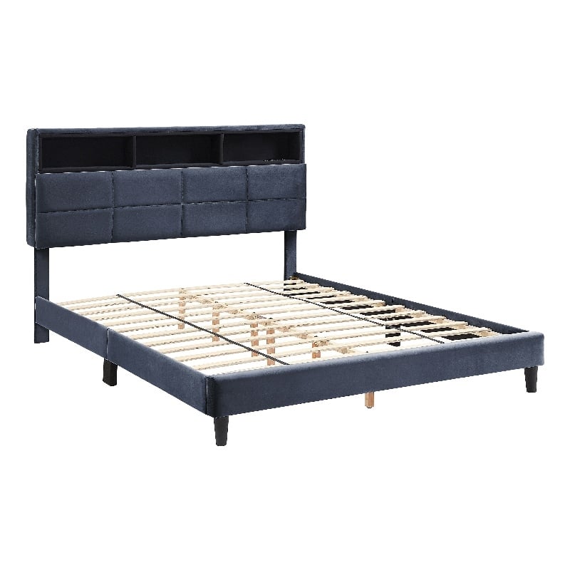 Bowery Hill Fabric Storage California King Bed with USB in Gray