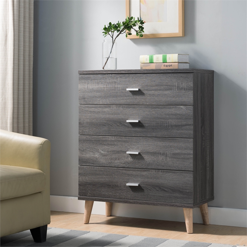 Bowery Hill Mid-Century Modern Wood 4-Drawer Chest in Dark Gray