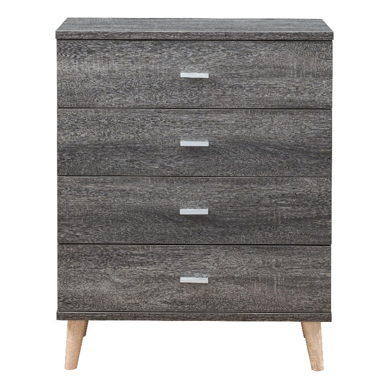 Bowery Hill Mid-Century Modern Wood 4-Drawer Chest in Dark Gray