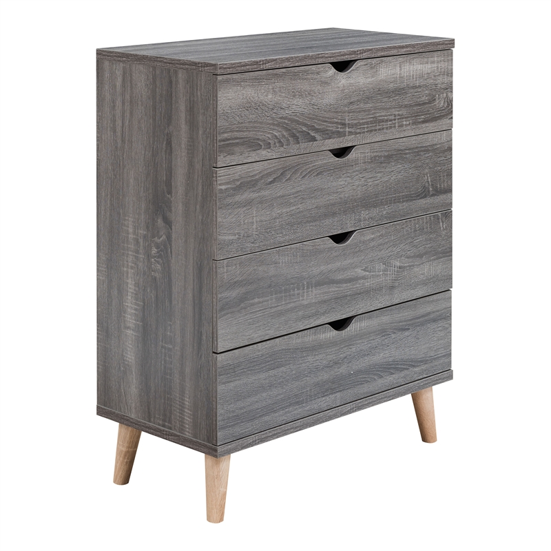 Bowery Hill Mid-Century Modern Wood 4-Drawer Chest in Dark Gray