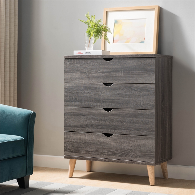 Bowery Hill Mid-Century Modern Wood 4-Drawer Chest in Dark Gray