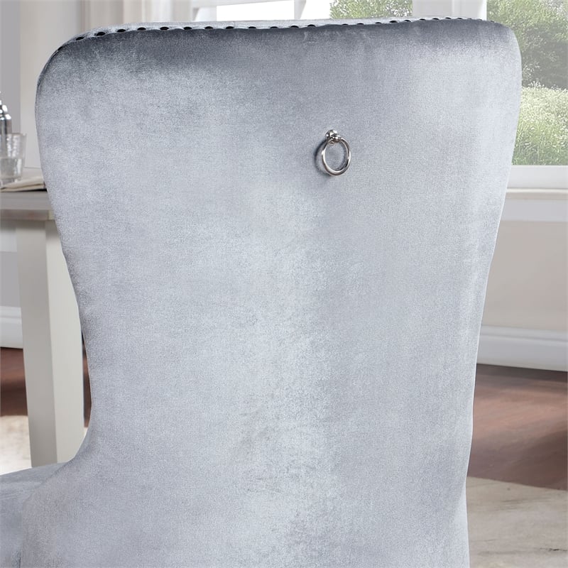 Bowery Hill Fabric 7-Piece Dining Set in Silver and Dark Gray