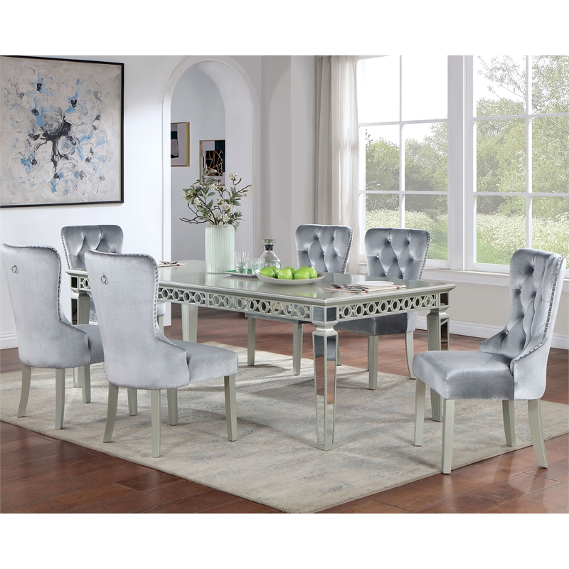 Bowery Hill Fabric 7-Piece Dining Set in Silver and Dark Gray