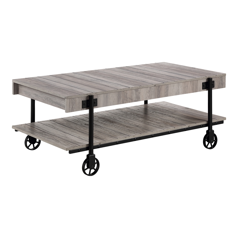 Bowery Hill Wood Natural 2-Piece Coffee Table Set with Wheels