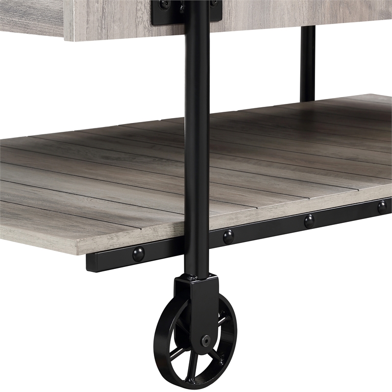 Bowery Hill Wood Natural 2-Piece Coffee Table Set with Wheels