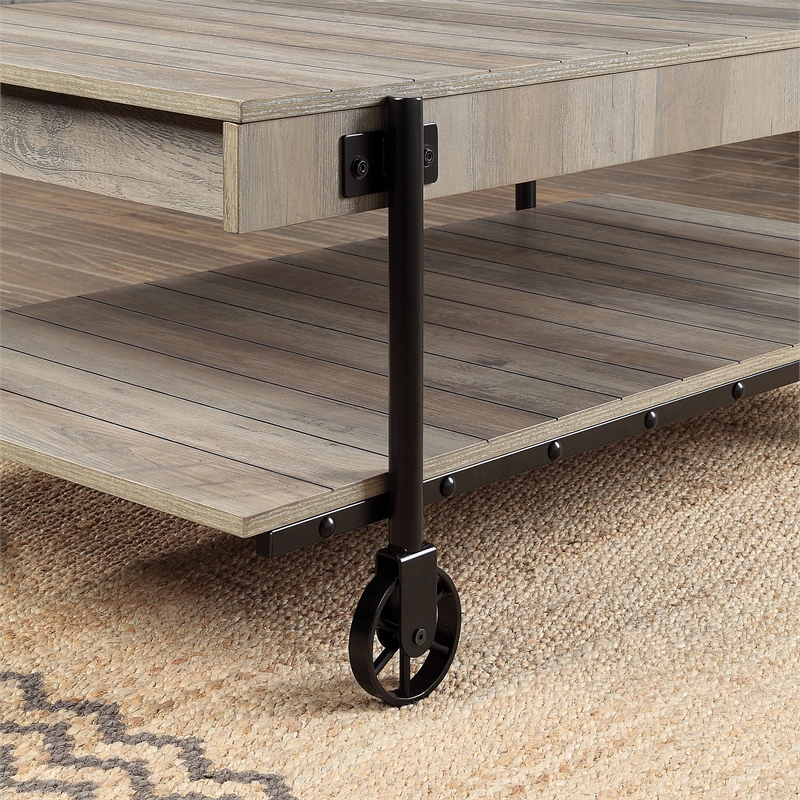 Bowery Hill Wood Natural 2-Piece Coffee Table Set with Wheels