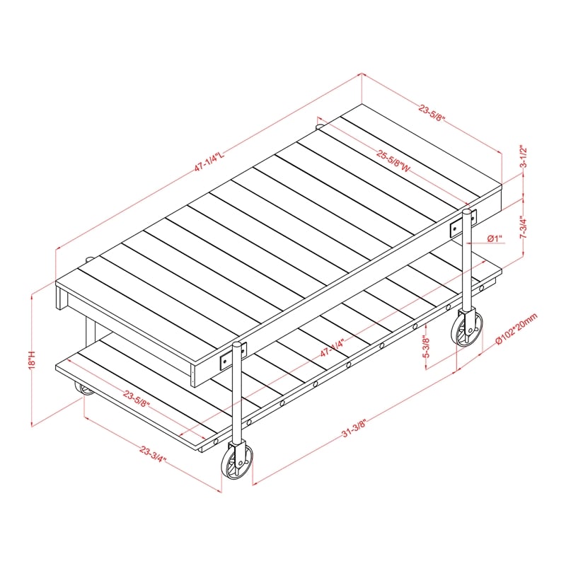 Bowery Hill Wood Natural 3-Piece Coffee Table Set with Wheels