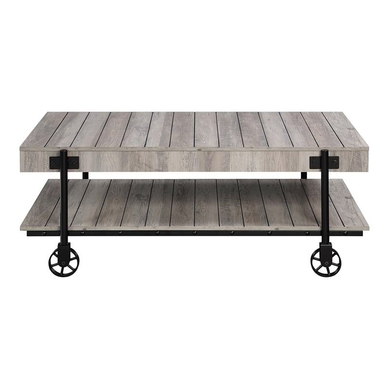 Bowery Hill Wood Natural 3-Piece Coffee Table Set with Wheels