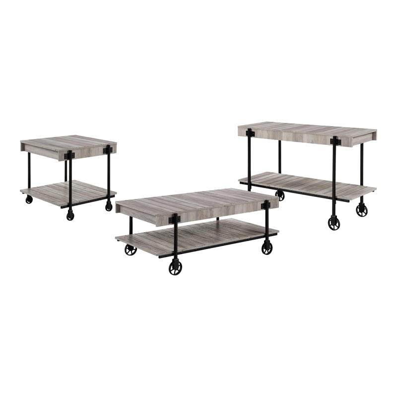 Bowery Hill Wood Natural 3-Piece Coffee Table Set with Wheels