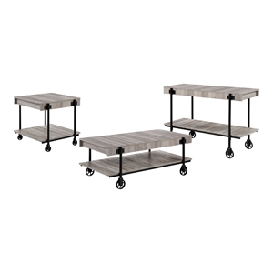 Bowery Hill Wood Natural 3-Piece Coffee Table Set with Wheels