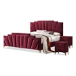Bowery Hill 3pc Red Fabric Bedroom Set - King + 2 Nightstands
