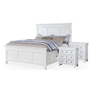 Bowery Hill 3pc White Wood Bedroom Set - Twin + 2 Nightstands