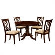 Bowery Hill Solid Wood Brown Cherry Dining Set Round Pedestal Table Circular Back Chairs 48