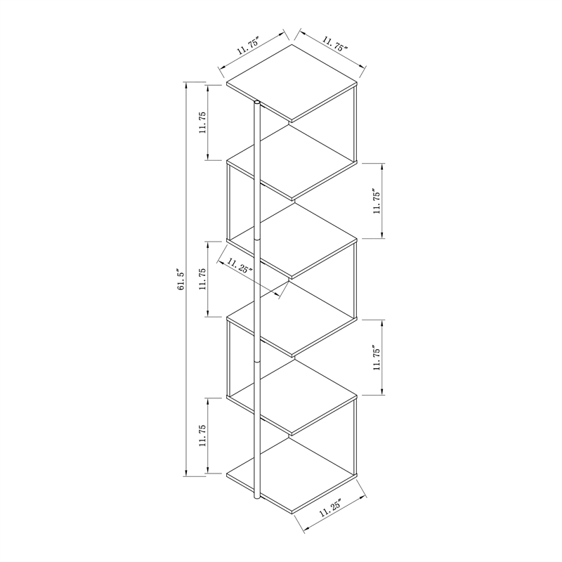 Bowery Hill Contemporary 5-Shelf Corner Bookshelf Bookcase in Natural