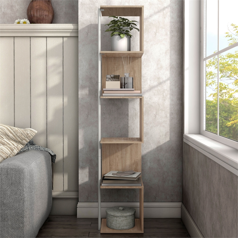 Bowery Hill Contemporary 5-Shelf Corner Bookshelf Bookcase in Natural