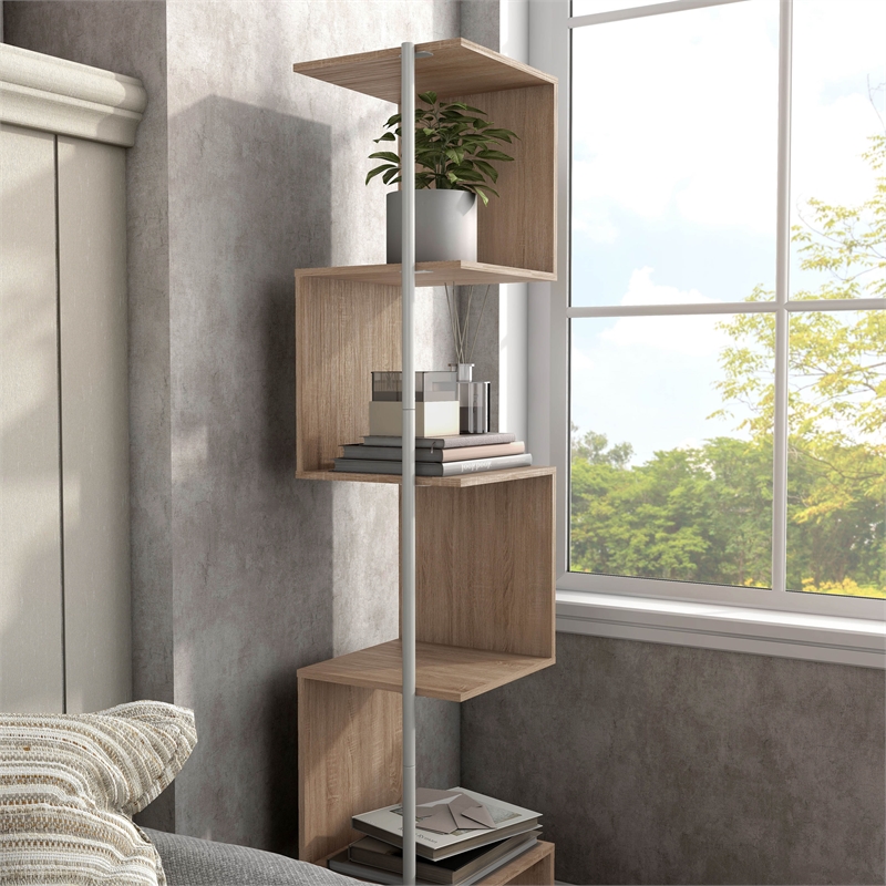 Bowery Hill Contemporary 5-Shelf Corner Bookshelf Bookcase in Natural