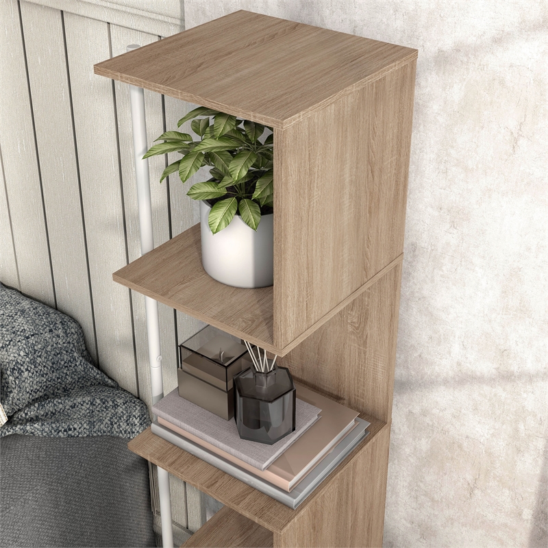 Bowery Hill Contemporary 5-Shelf Corner Bookshelf Bookcase in Natural