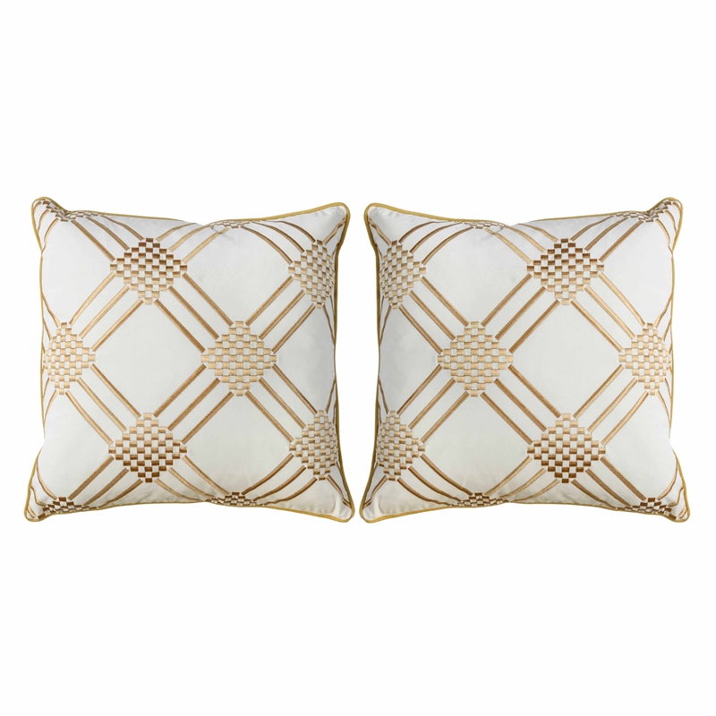 Bowery Hill Contemporary Fabric Throw Pillow in Ivory (Set of 2)