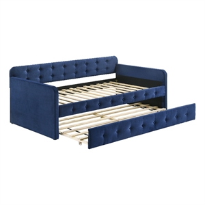 bowery hill contemporary fabric twin daybed with trundle in navy