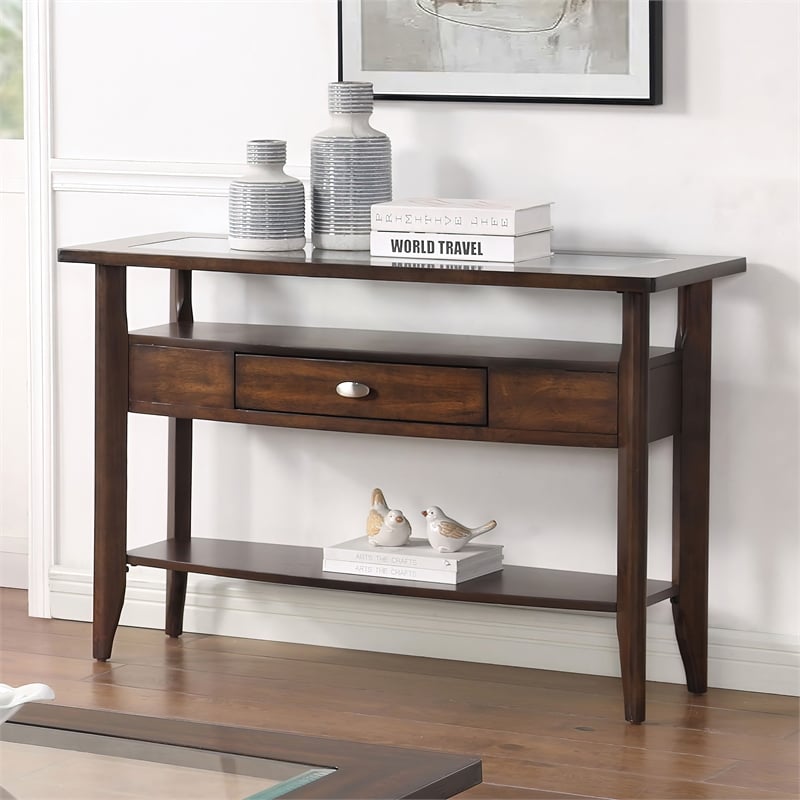 Bowery Hill Contemporary Wood 1-Drawer Sofa Table in Dark Walnut